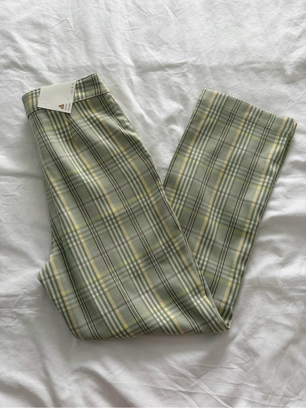 Abrand Venice Green Straight Leg Business Casual Checkered Pants Size 8 NWT
